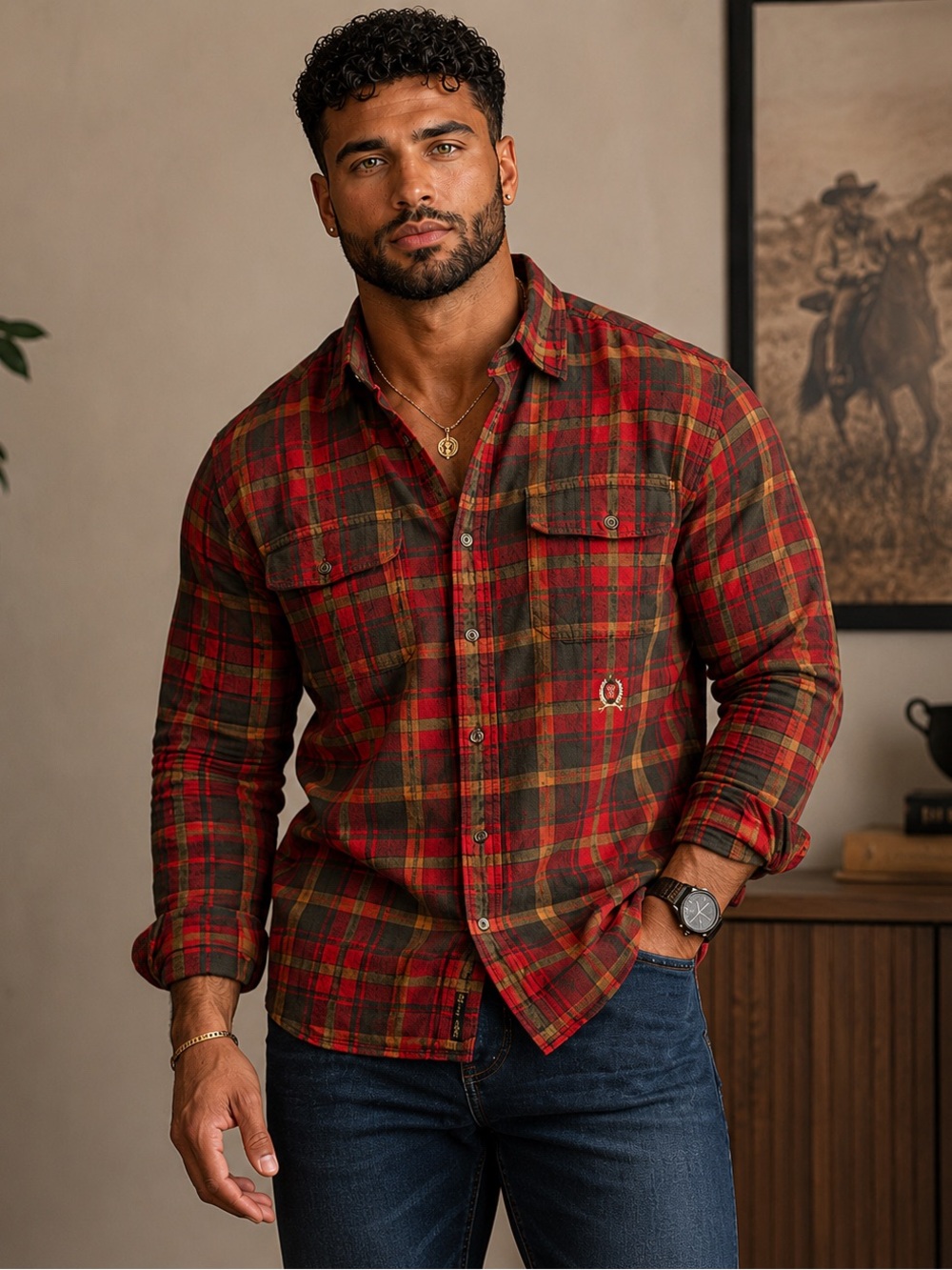 Tommy Hilfiger Red & Green Plaid Button-Down Shirt